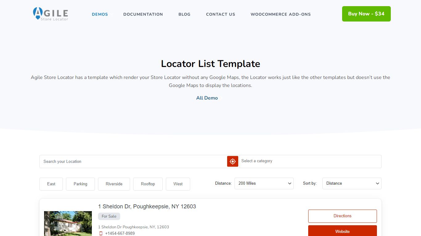 Locator List Template - Agile Store Locator WordPress Plugin