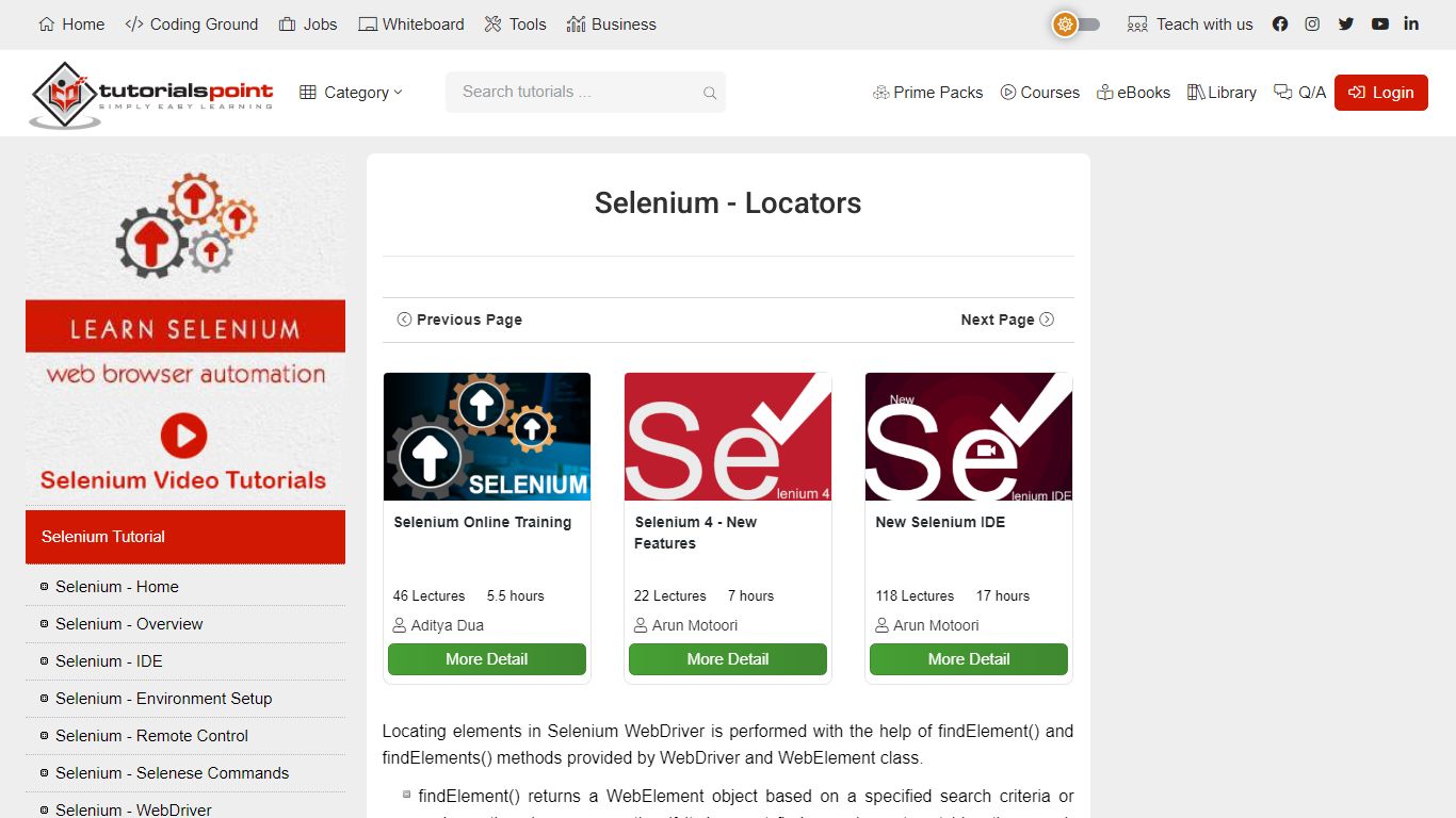 Selenium - Locators - tutorialspoint.com