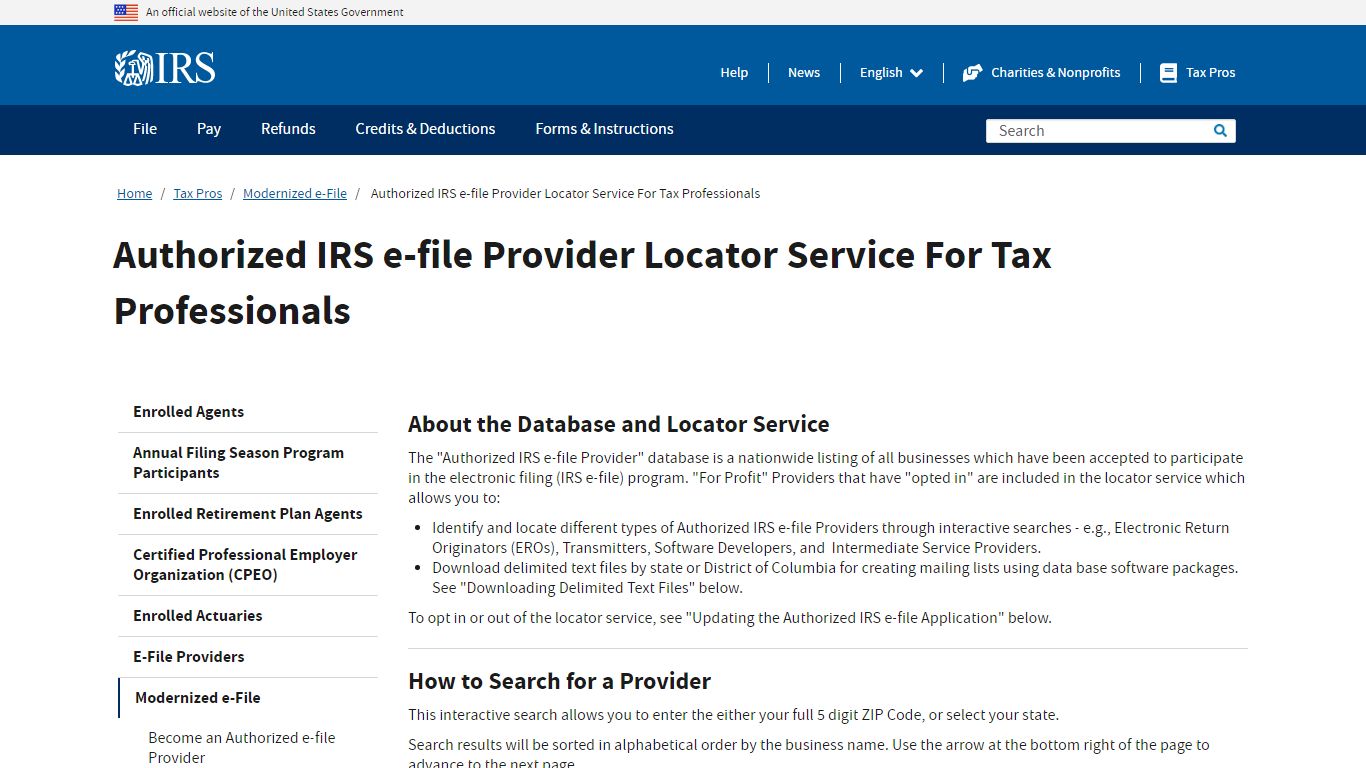 Authorized IRS e-file Provider Locator Service For Tax Professionals