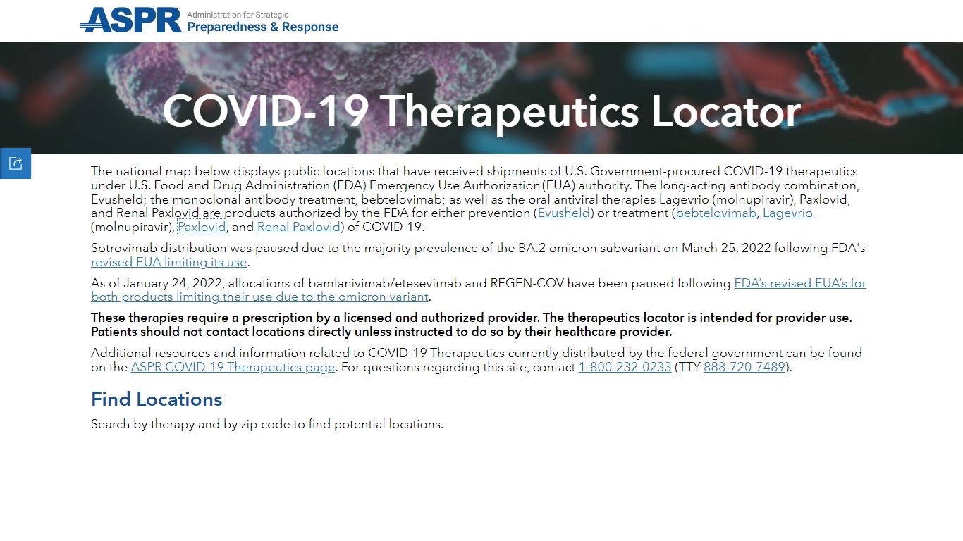 COVID-19 Therapeutics Locator