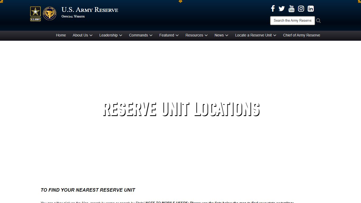 U.S. Army Reserve > Locate a Reserve Unit > Reserve Unit Locations